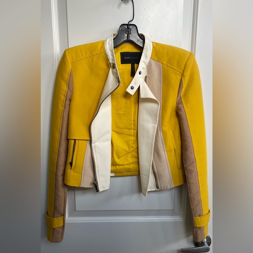 BCBGMaxAzria Yellow and White Moto Jacket